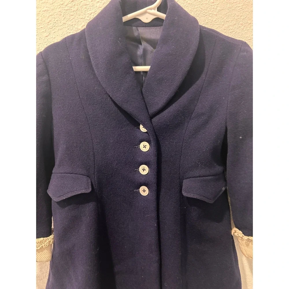 Vintage Peggy n Sue Navy Blue Pure Wool Coat with Lace Cuffs Kids‎ Girls